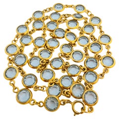 Vtg CIRO gold blue bezel crystal link necklace designer runway