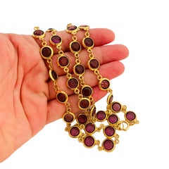 Vtg CIRO gold purple bezel crystal link necklace designer runway