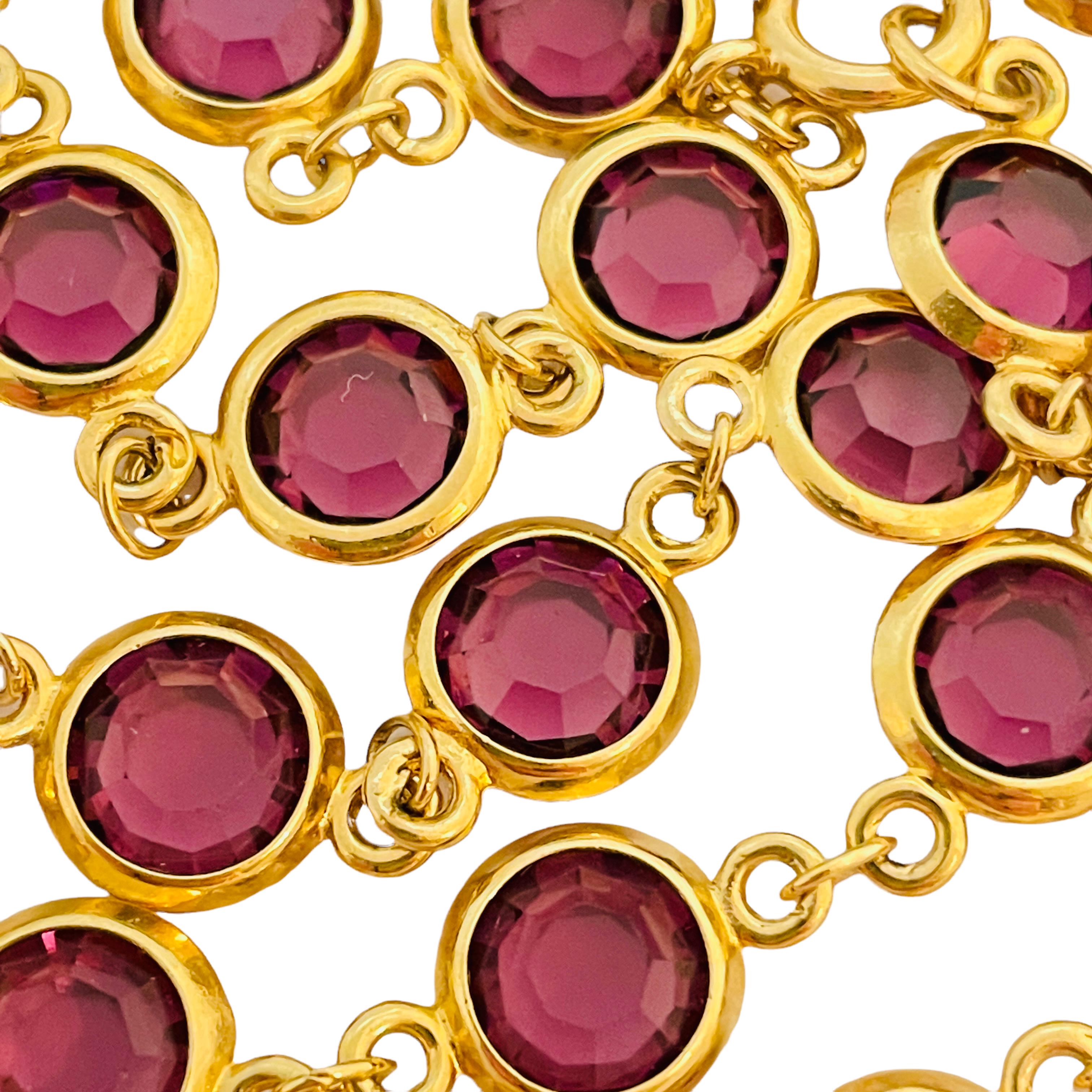 Vtg CIRO Designer-Laufsteg-Halskette aus Gold mit violetter Lünette und Kristallgliedern für Damen oder Herren im Angebot