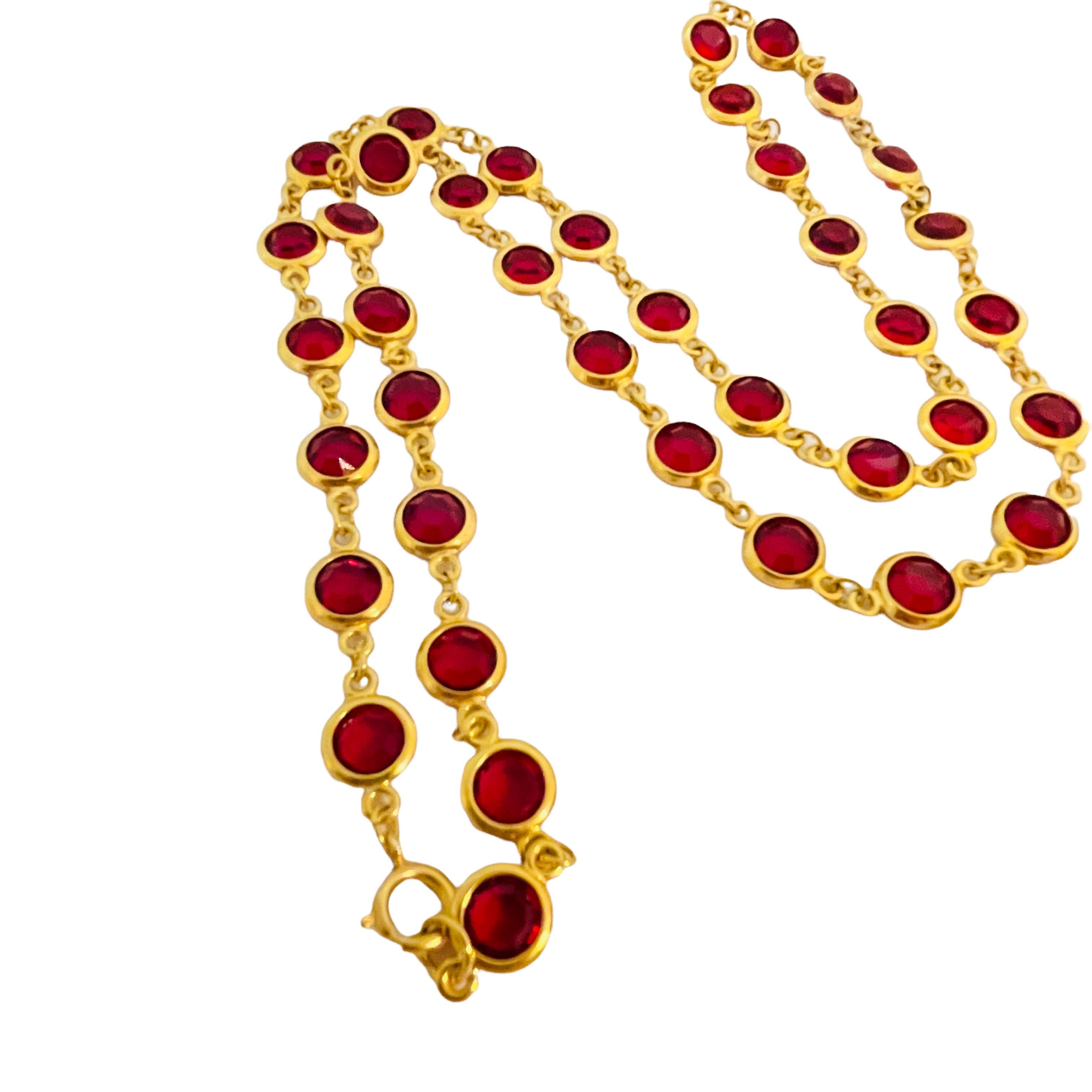 Women's or Men's Vtg CIRO gold red bezel crystal link necklace designer runway