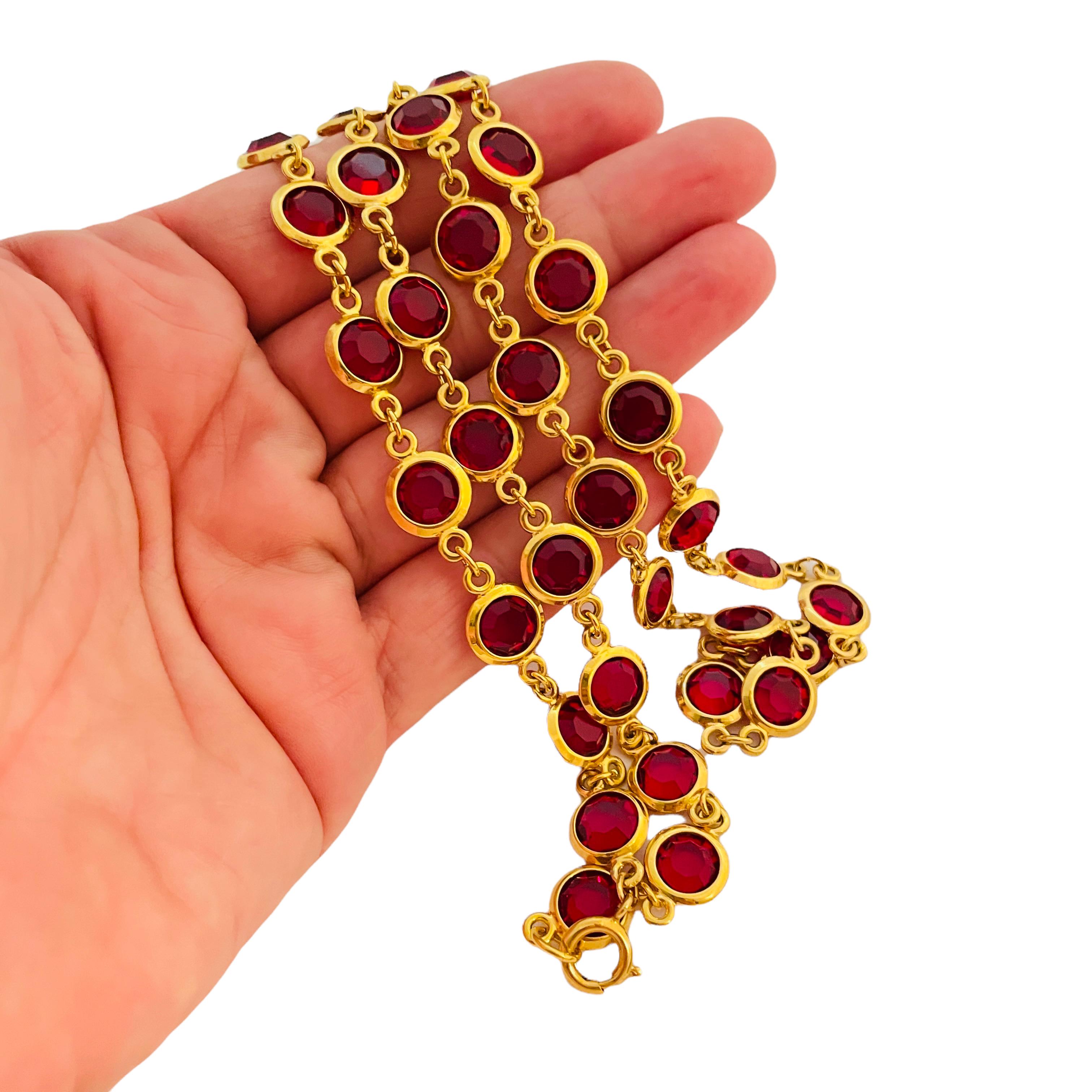 Vtg CIRO gold red bezel crystal link necklace designer runway 1