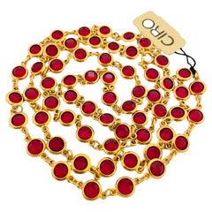 Vtg CIRO gold red bezel crystal link necklace designer runway