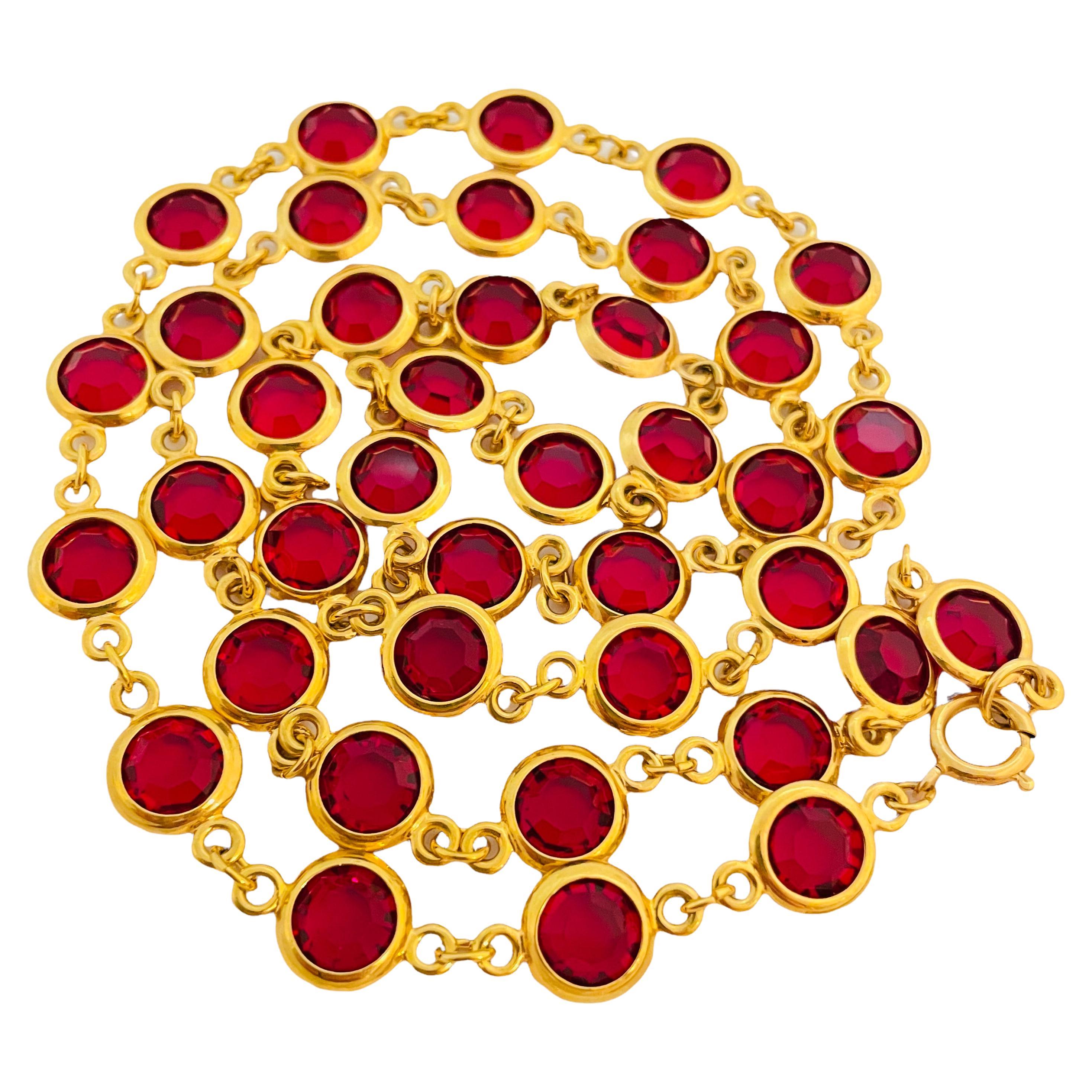 Vtg CIRO gold red bezel crystal link necklace designer runway