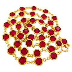 Vintage Vtg CIRO gold red bezel crystal link necklace designer runway