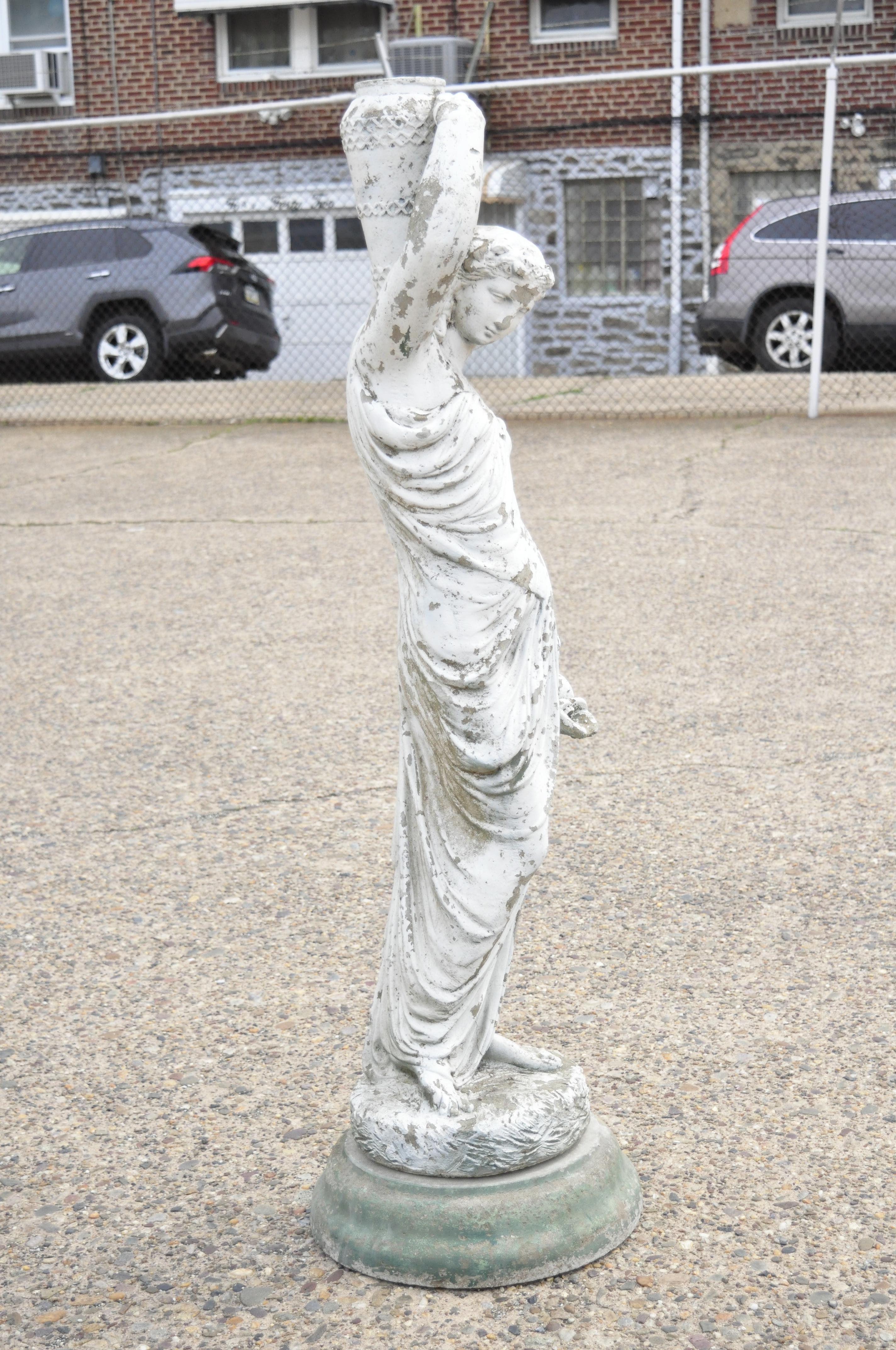 Vtg Concrete Figural Italian Classical Woman Statue Garden Water Fountain 3