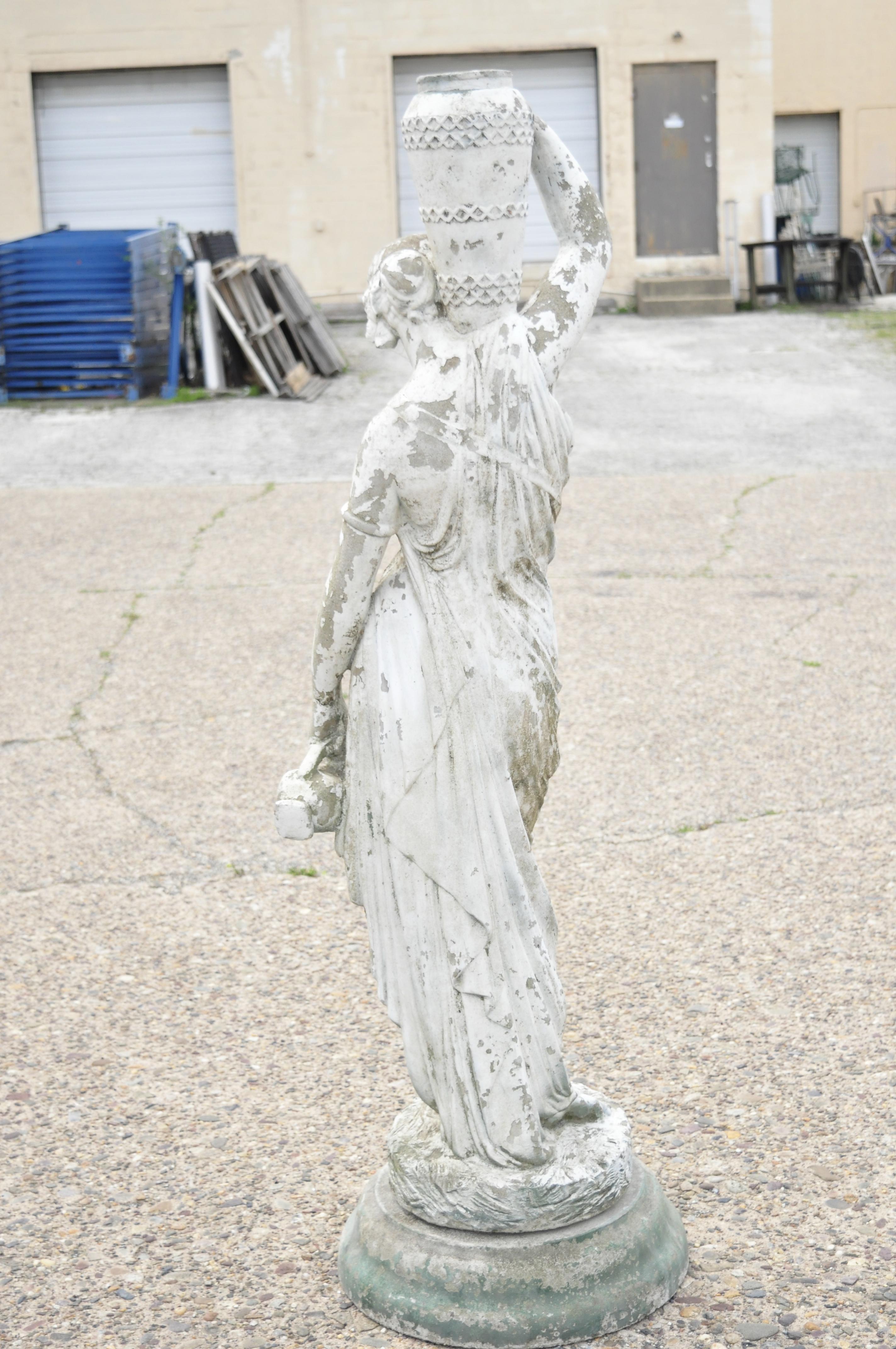 Vtg Concrete Figural Italian Classical Woman Statue Garden Water Fountain In Good Condition In Philadelphia, PA