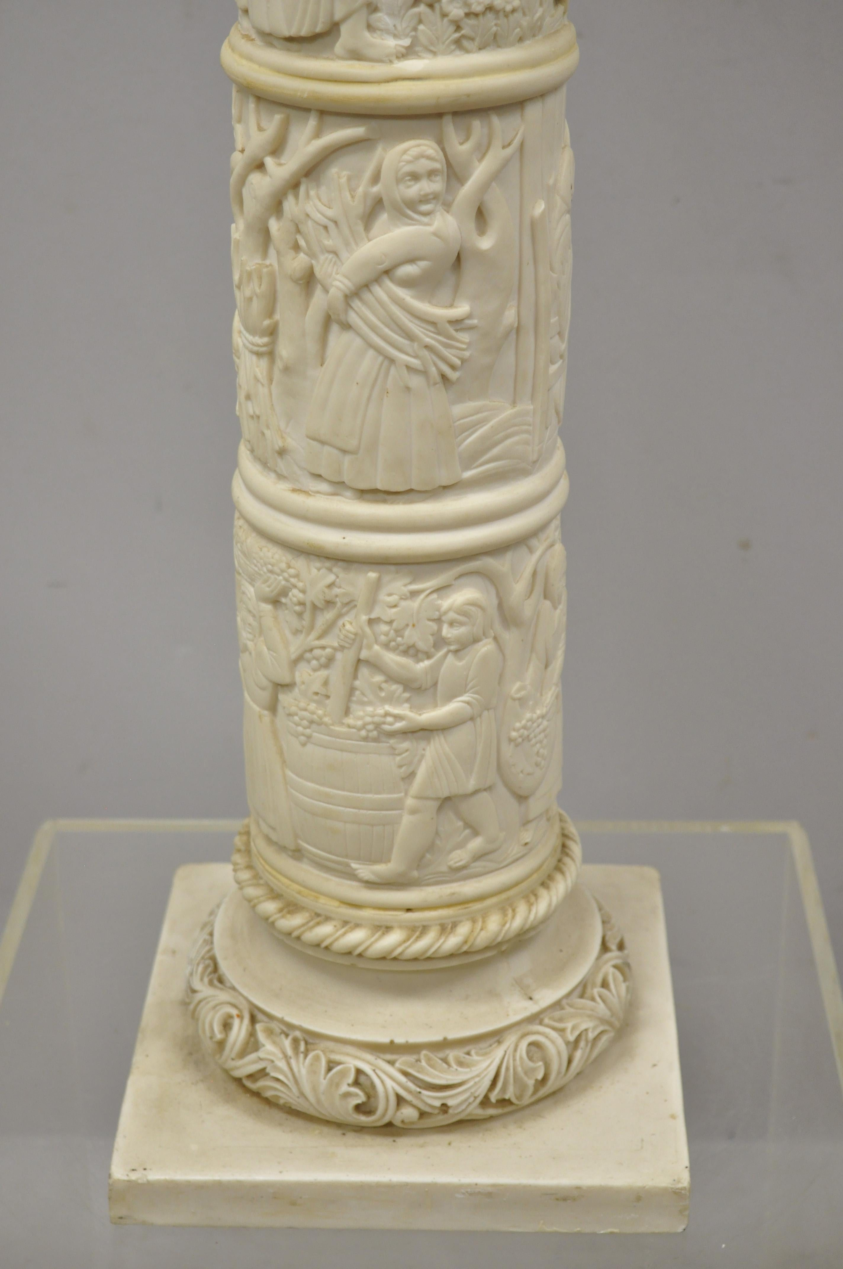 Vtg Corinthian Column Carved Resin Folklore Scene Grecian Pedestal Plant Stand 1