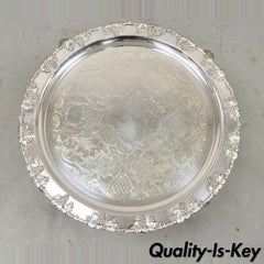 Vtg Crescent Silver Plated Victorian Style Round Etched Serving Platter Tray