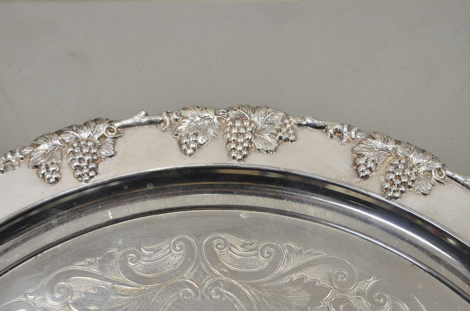 Vtg Crescent Silver Plated Victorian Style Round Etched Serving Platter Tray 1