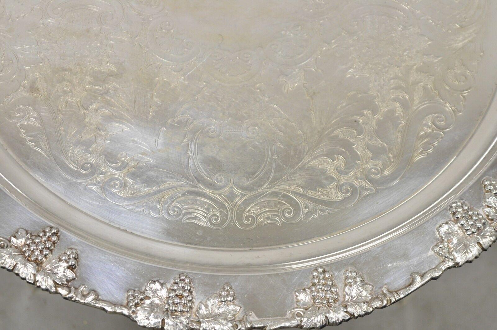 Vtg Crescent Silver Plated Victorian Style Round Etched Serving Platter Tray 4