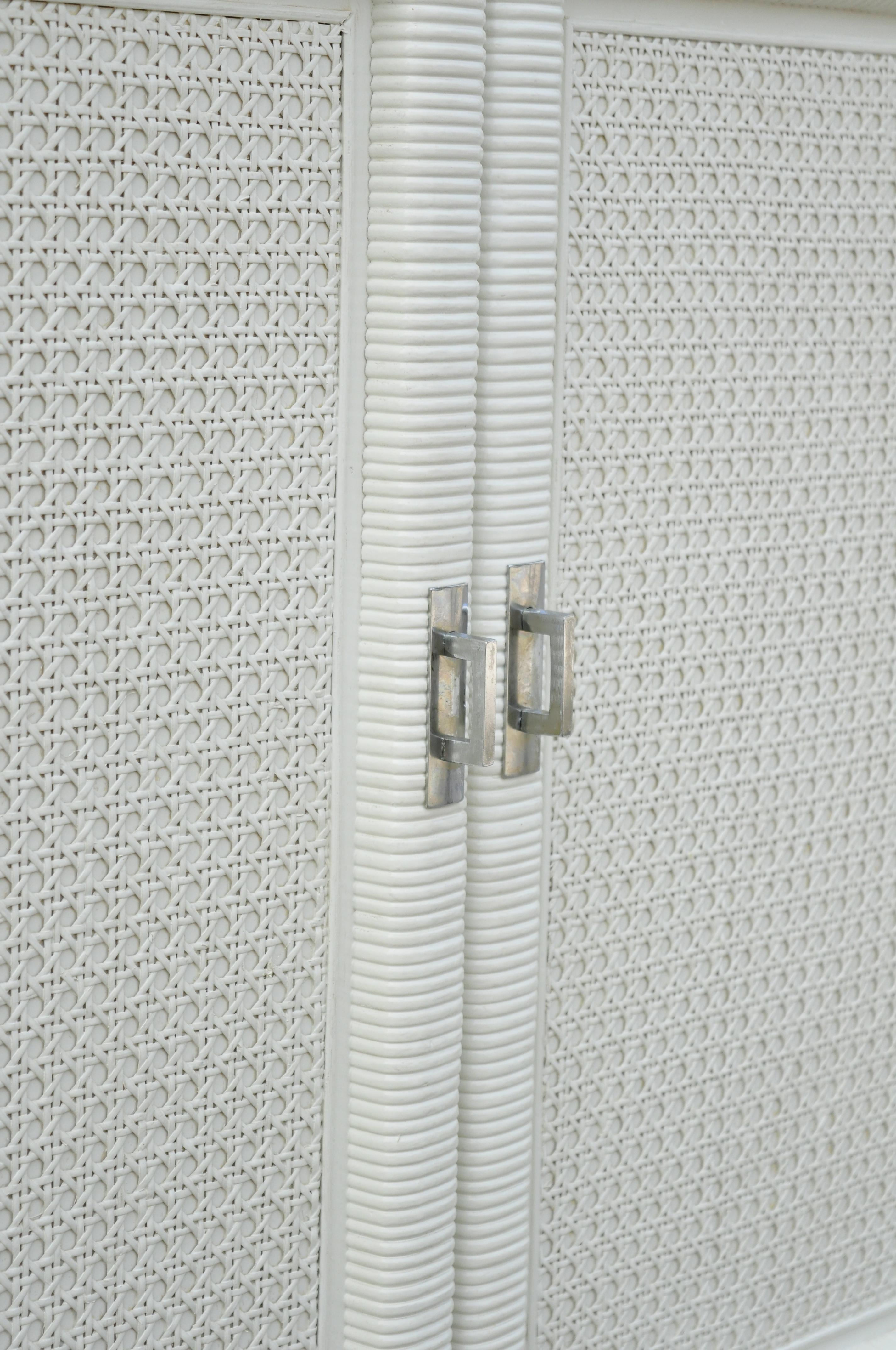Dixie Cane Rattan Campaign Style White Tall Chest Armoire Dresser Cabinet 4