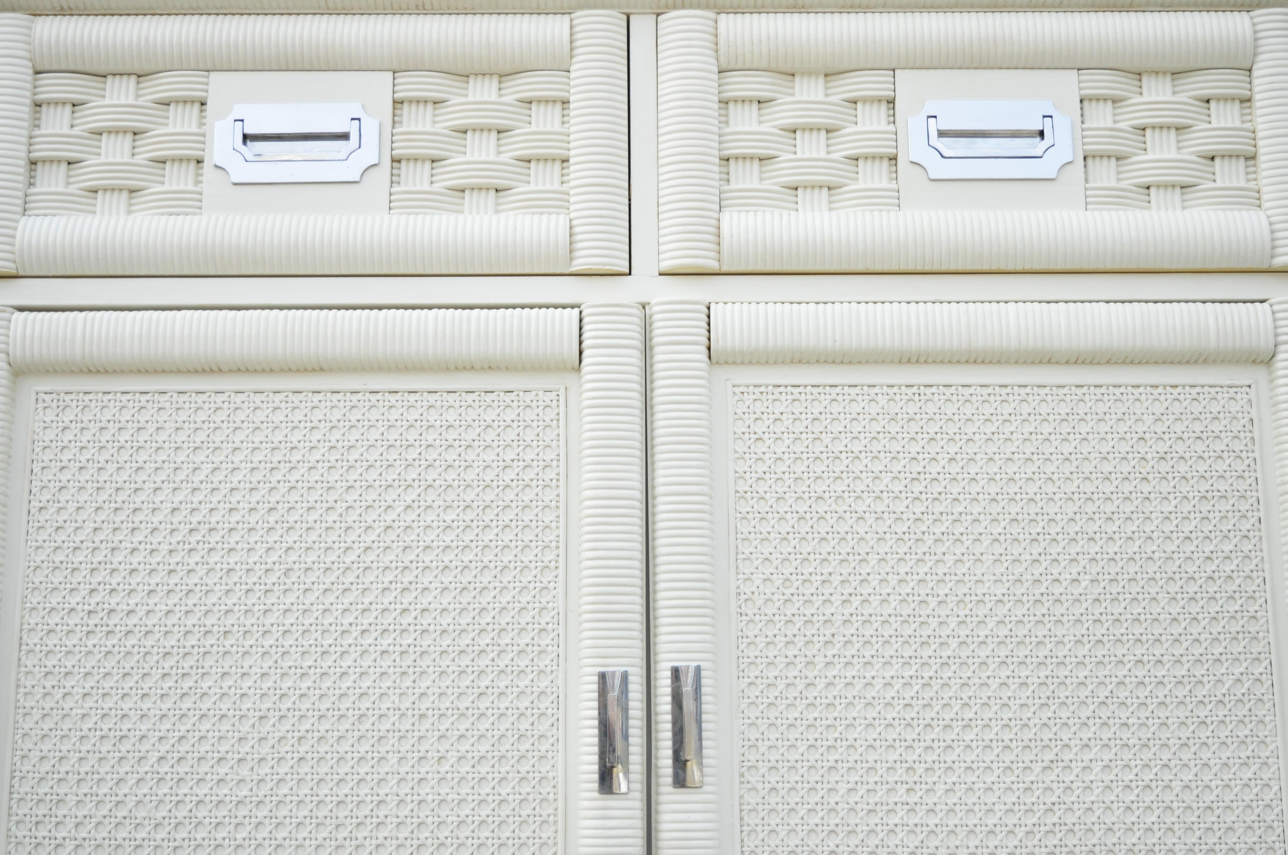 white wicker armoire