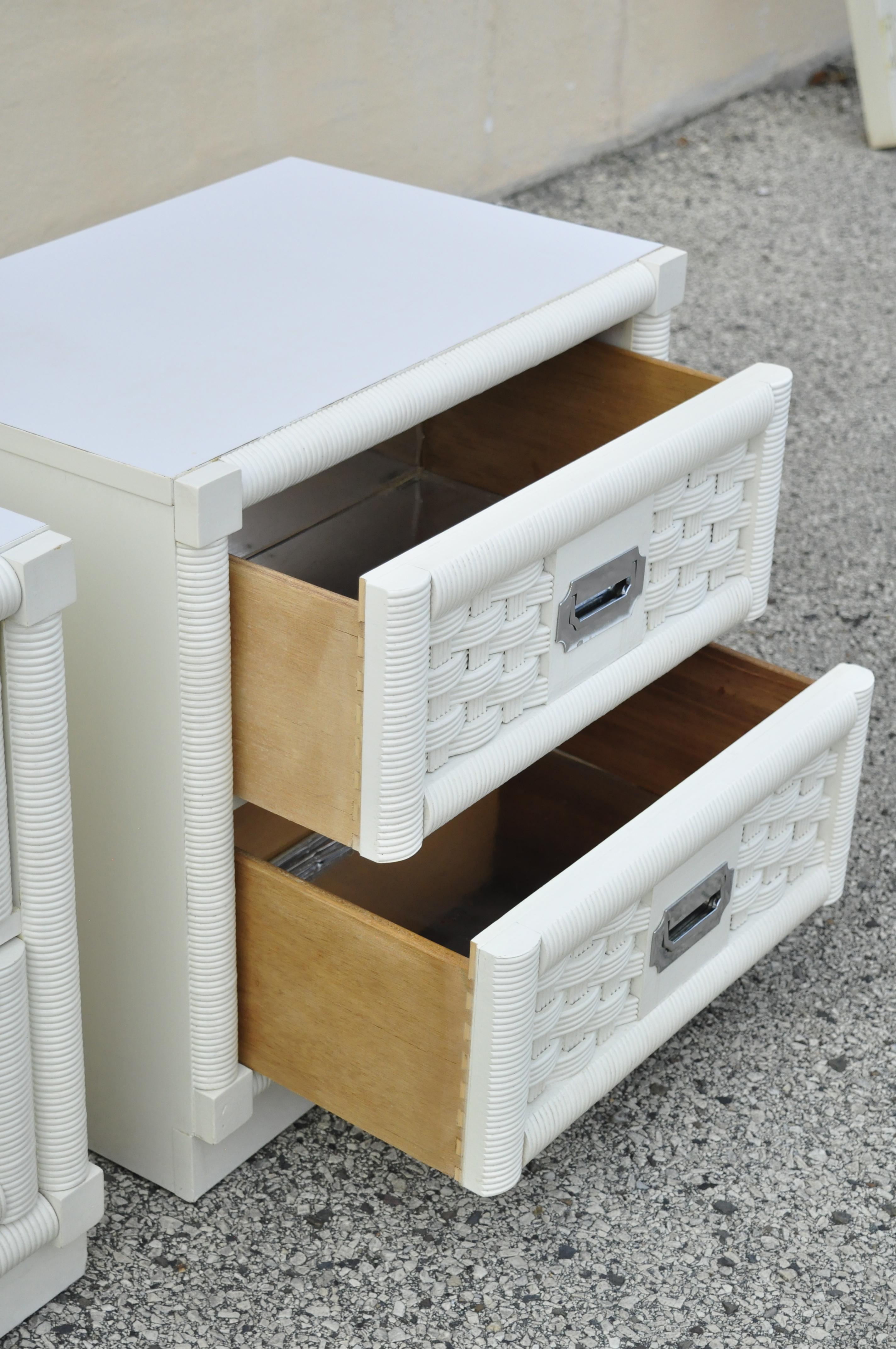 white and rattan nightstand