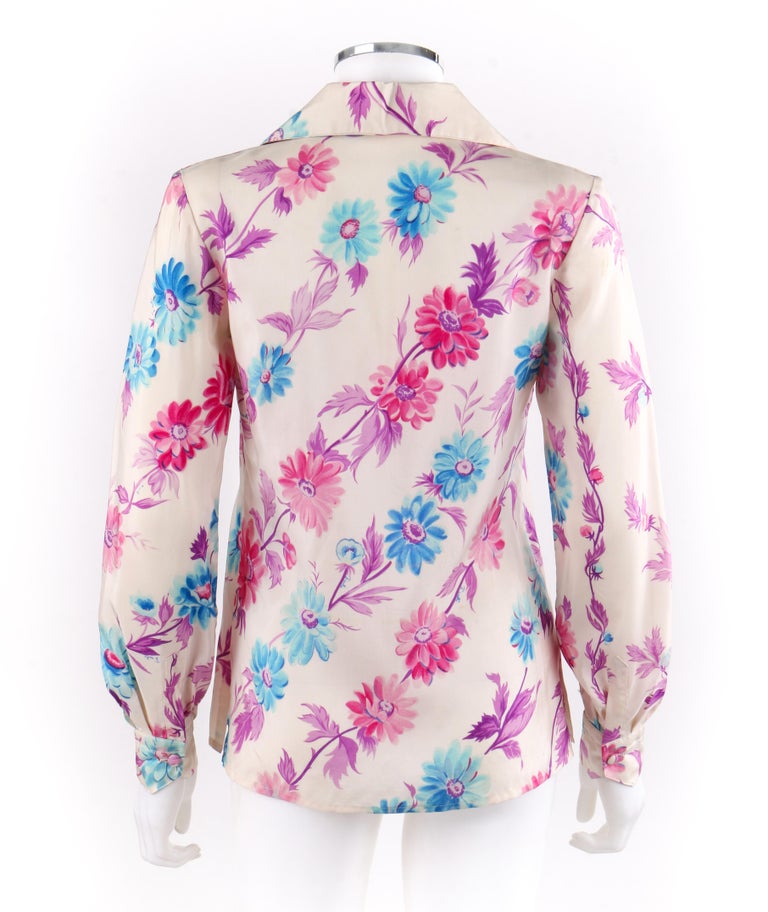 Vtg. EMILIO PUCCI c.1970’s Cream Daisy Floral Leaves Silk Button-Down ...