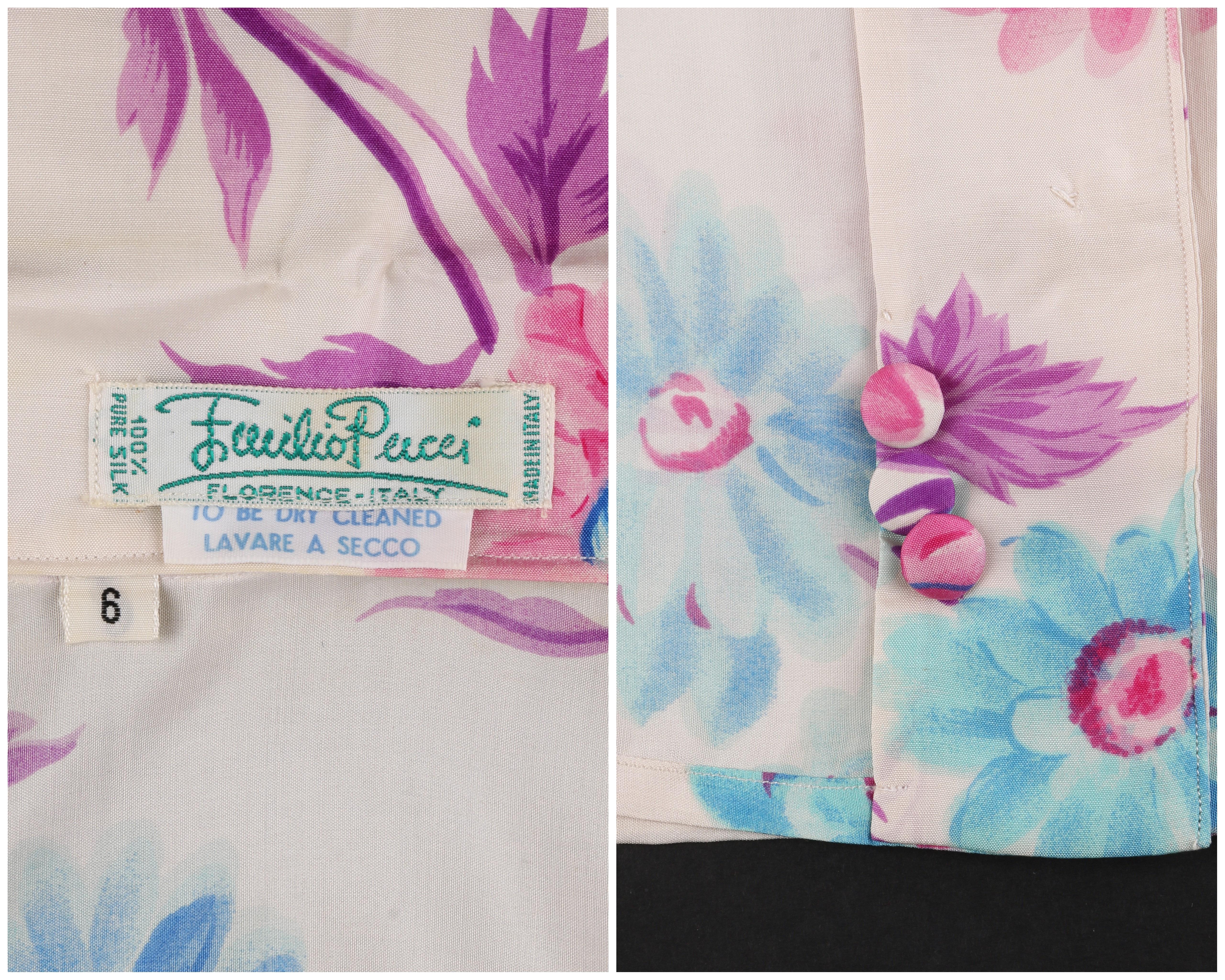Vtg. EMILIO PUCCI c.1970’s Cream Daisy Floral Leaves Silk Button-Down Shirt Top In Good Condition In Thiensville, WI