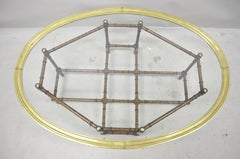 Table basse Chippendale Chinoise Anglaise Faux Bambou Verre Laiton Tray Top