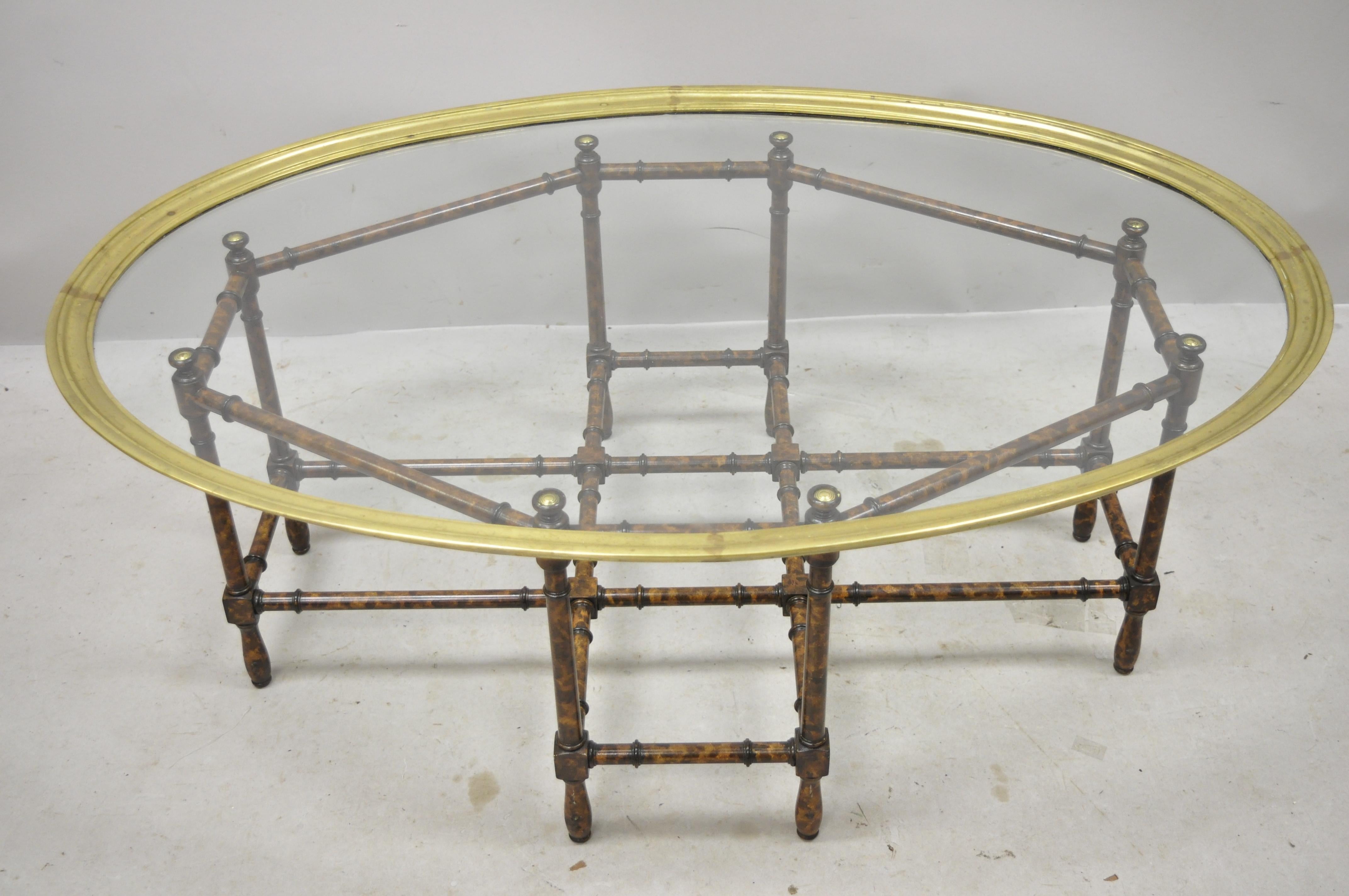 English Chinese Chippendale Faux Bamboo Glass Brass Tray Top Coffee Table 1