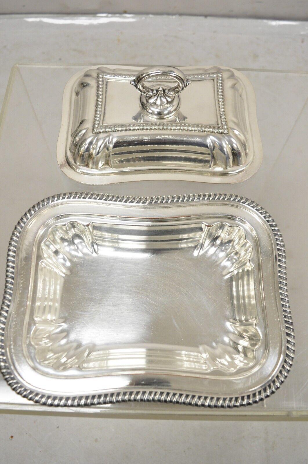 Vtg English Regency Style Silver Plated Lidded Vegetable Serving Platter Dish For Sale 1