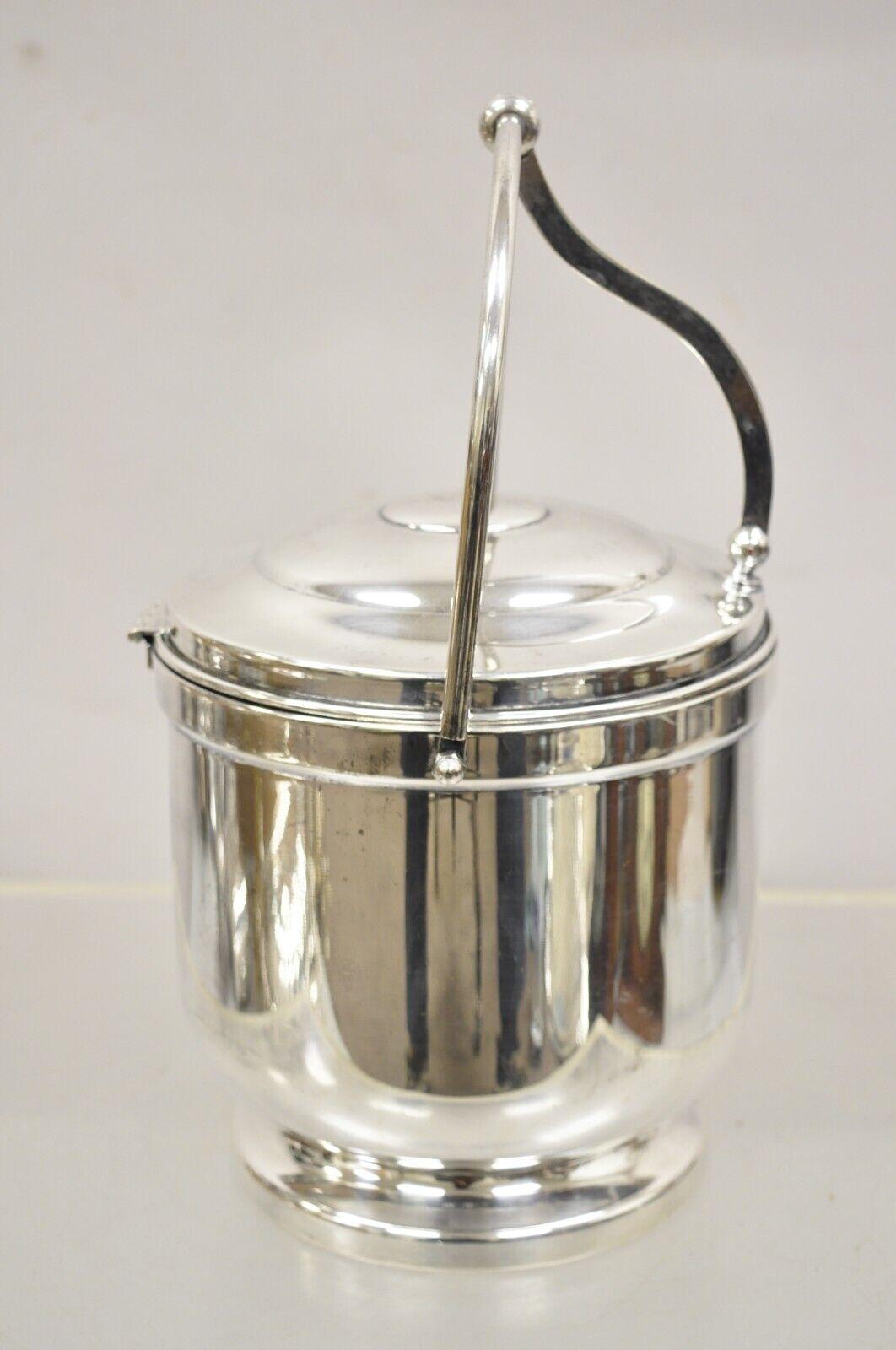 Vtg English Sheffield Silver Plated Reticulated Hinged Handle Lidded Ice Bucket 6