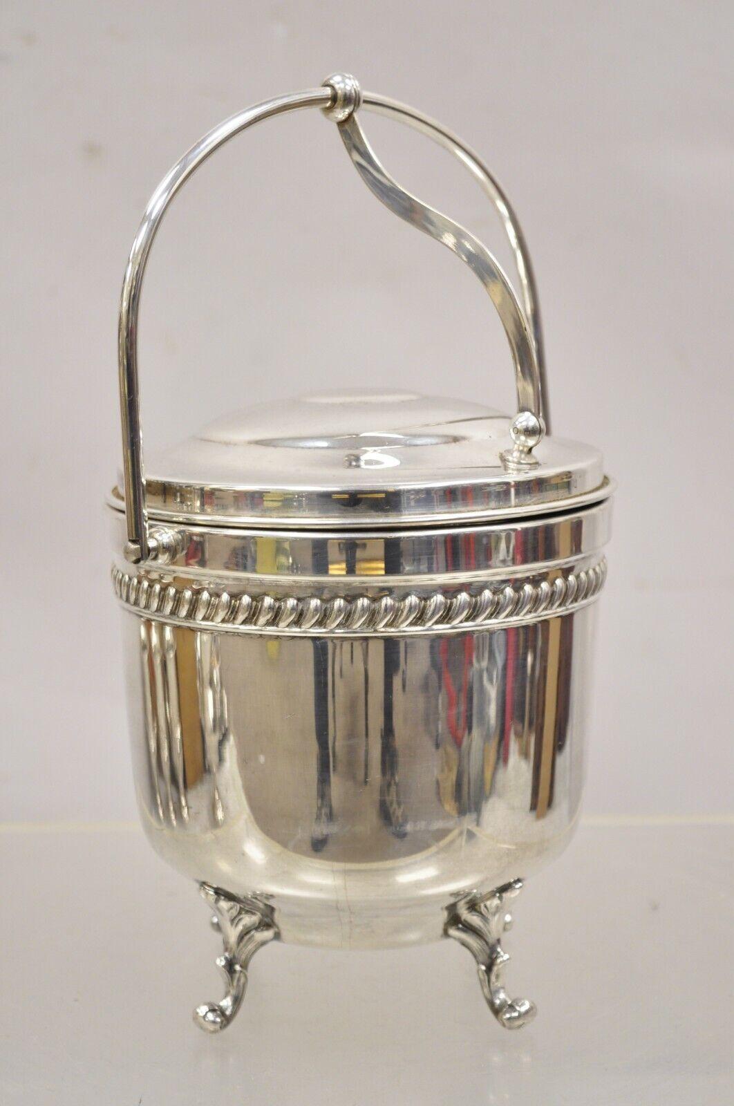 Vtg English Sheffield Silver Plated Reticulated Hinged Handle Lidded Ice Bucket For Sale 6