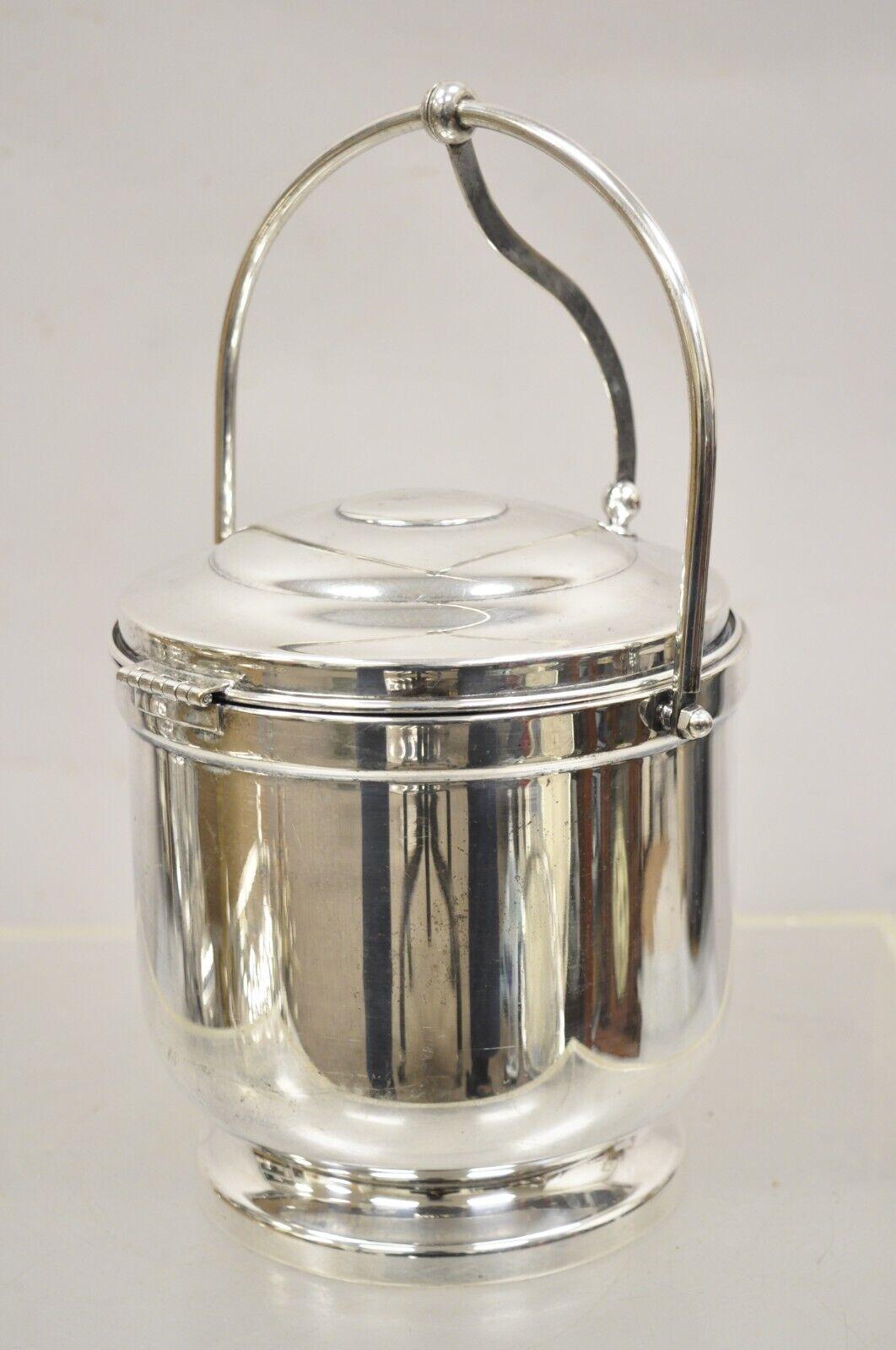 Vtg English Sheffield Silver Plated Reticulated Hinged Handle Lidded Ice Bucket 7