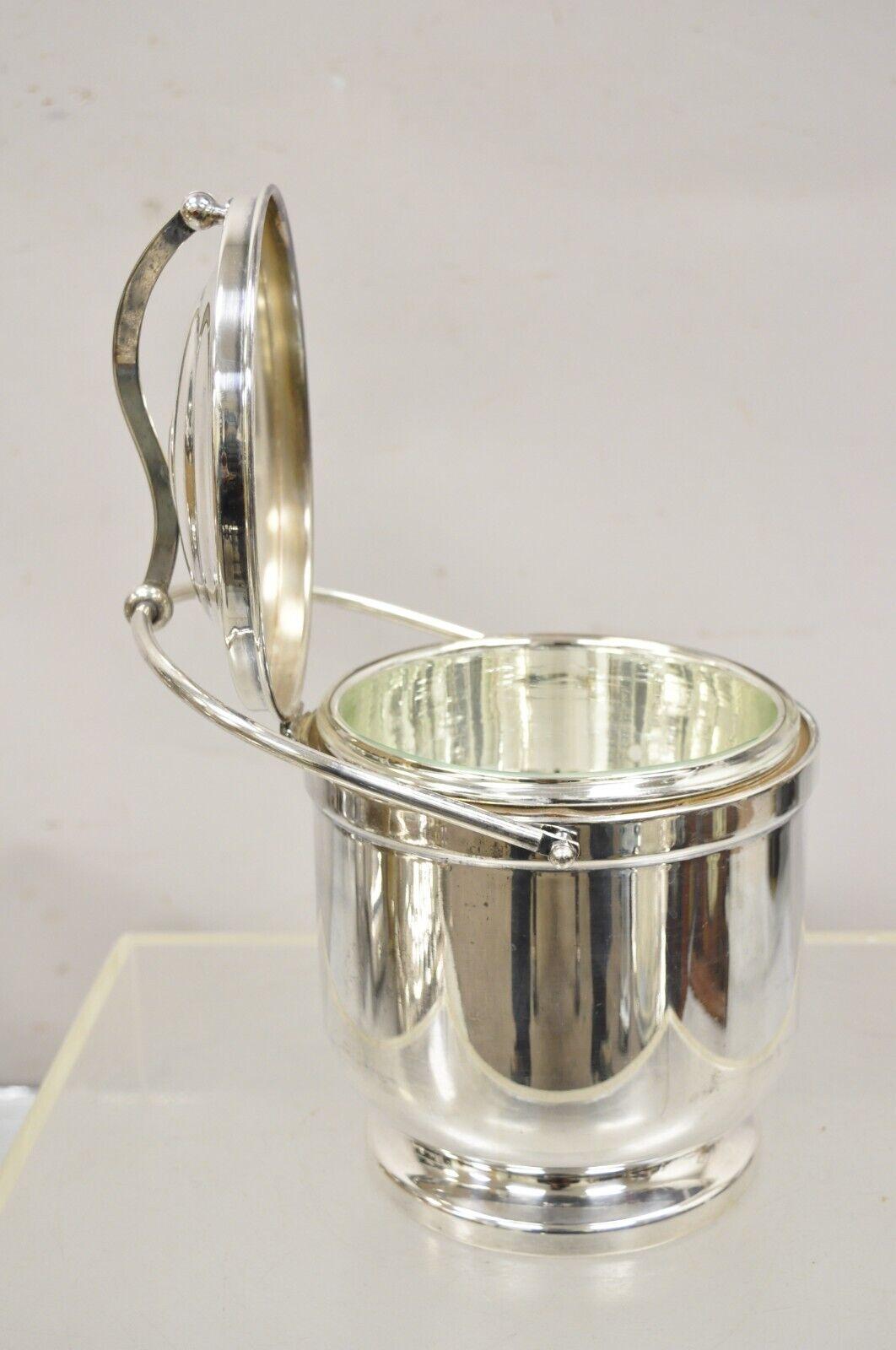 Modern Vtg English Sheffield Silver Plated Reticulated Hinged Handle Lidded Ice Bucket