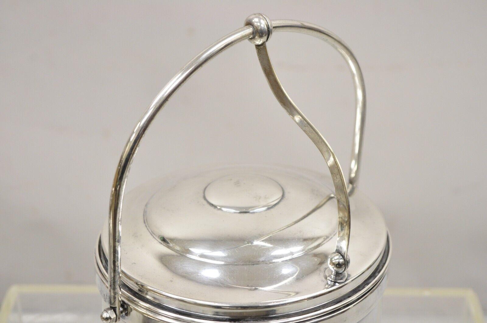 20th Century Vtg English Sheffield Silver Plated Reticulated Hinged Handle Lidded Ice Bucket