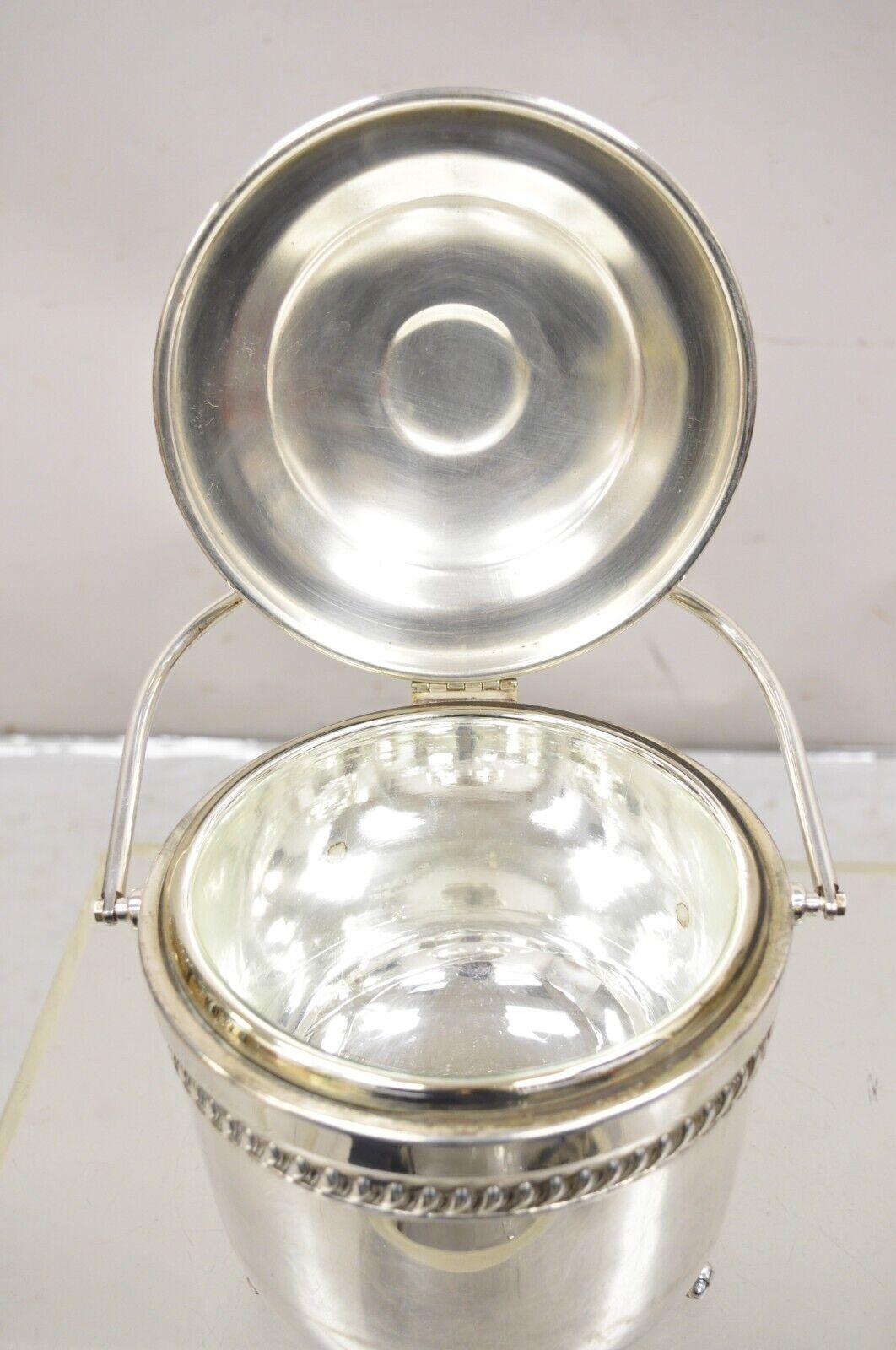 20th Century Vtg English Sheffield Silver Plated Reticulated Hinged Handle Lidded Ice Bucket For Sale