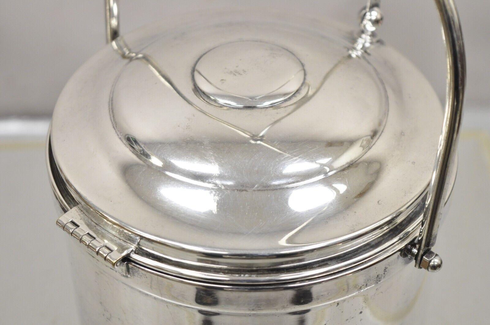 Vtg English Sheffield Silver Plated Reticulated Hinged Handle Lidded Ice Bucket 1
