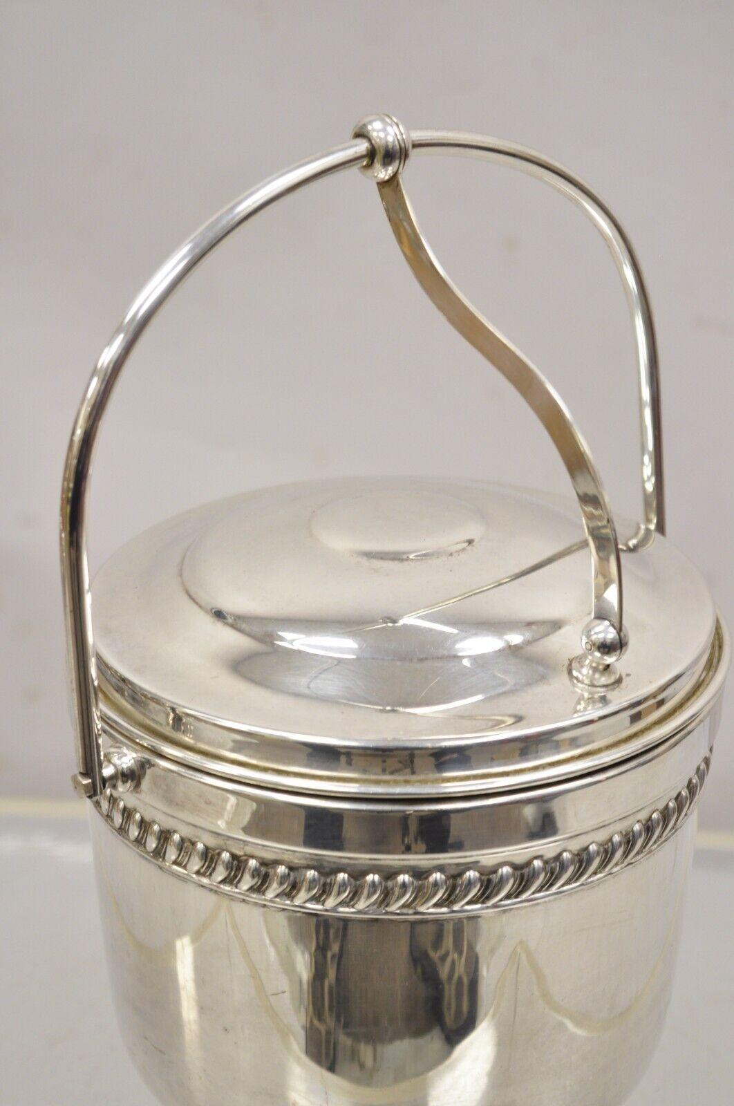 Vtg English Sheffield Silver Plated Reticulated Hinged Handle Lidded Ice Bucket For Sale 2