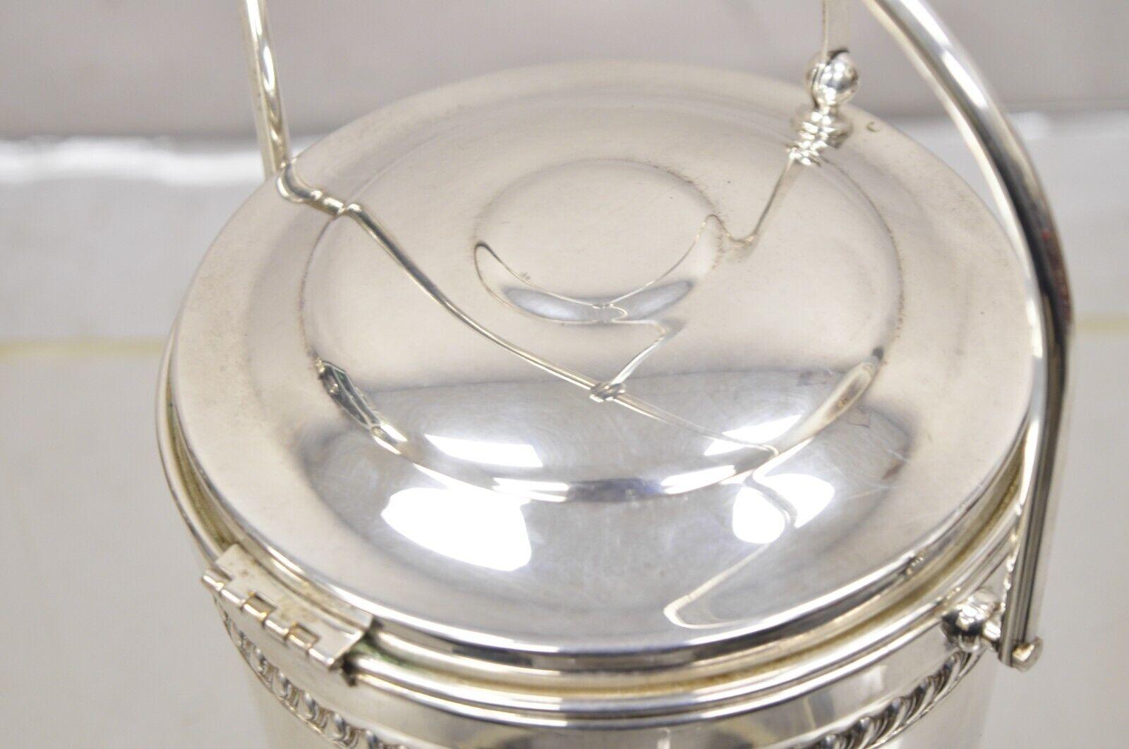 Vtg English Sheffield Silver Plated Reticulated Hinged Handle Lidded Ice Bucket For Sale 3