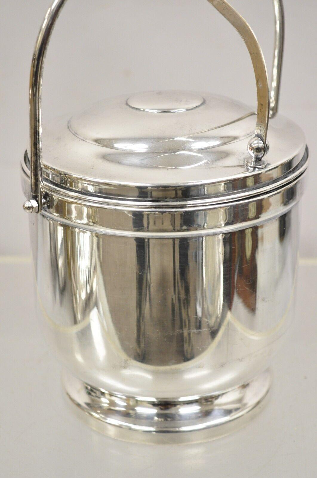 Vtg English Sheffield Silver Plated Reticulated Hinged Handle Lidded Ice Bucket 4