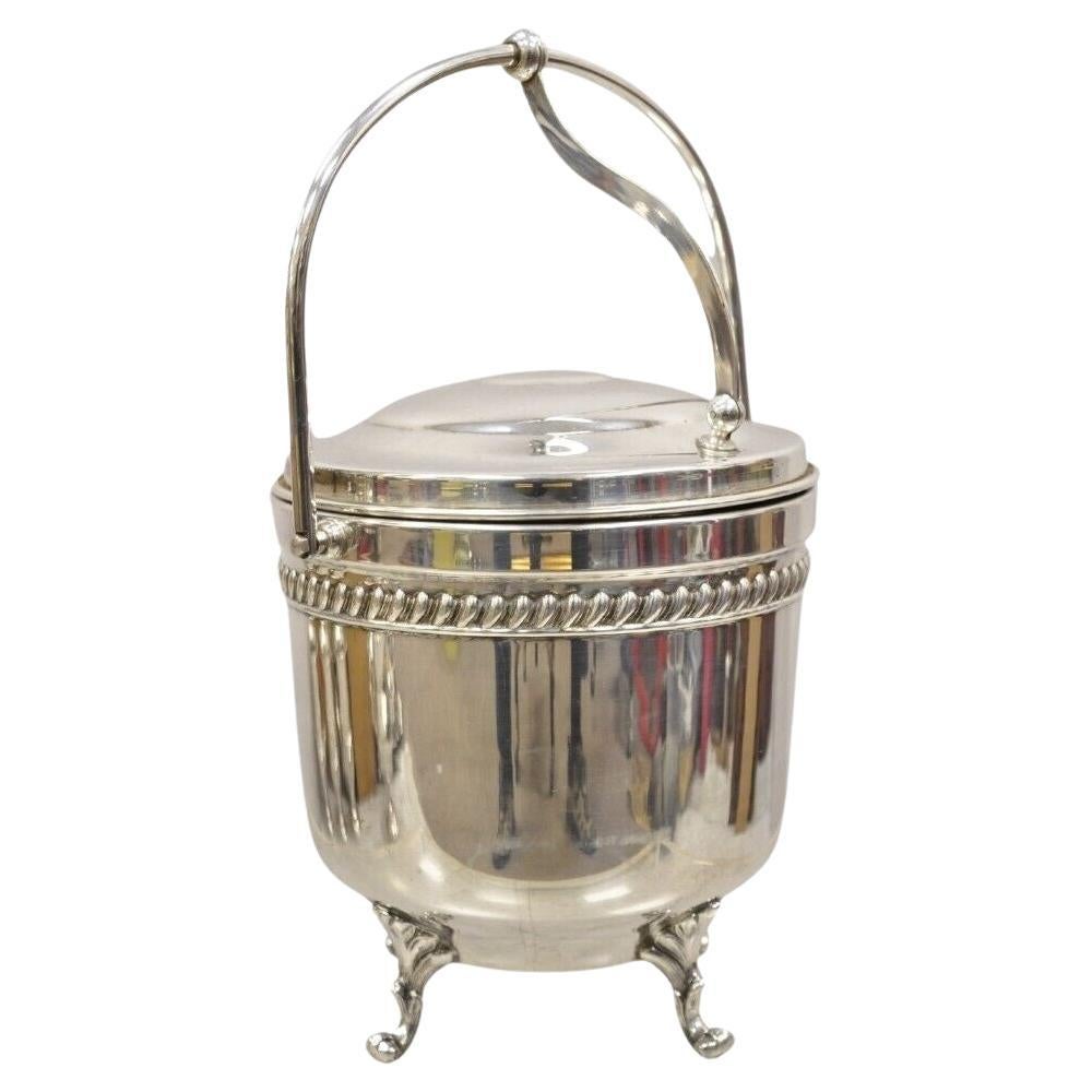 Vtg English Sheffield Silver Plated Reticulated Hinged Handle Lidded Ice Bucket For Sale