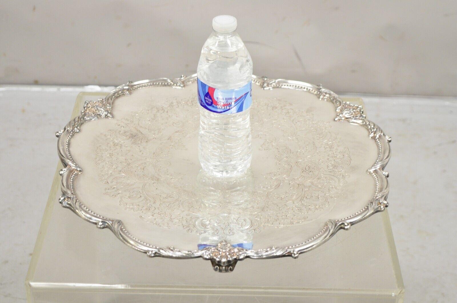 Vtg English Sheffield Victorian Silver Plated Round Footed Serving Platter Tray For Sale 6