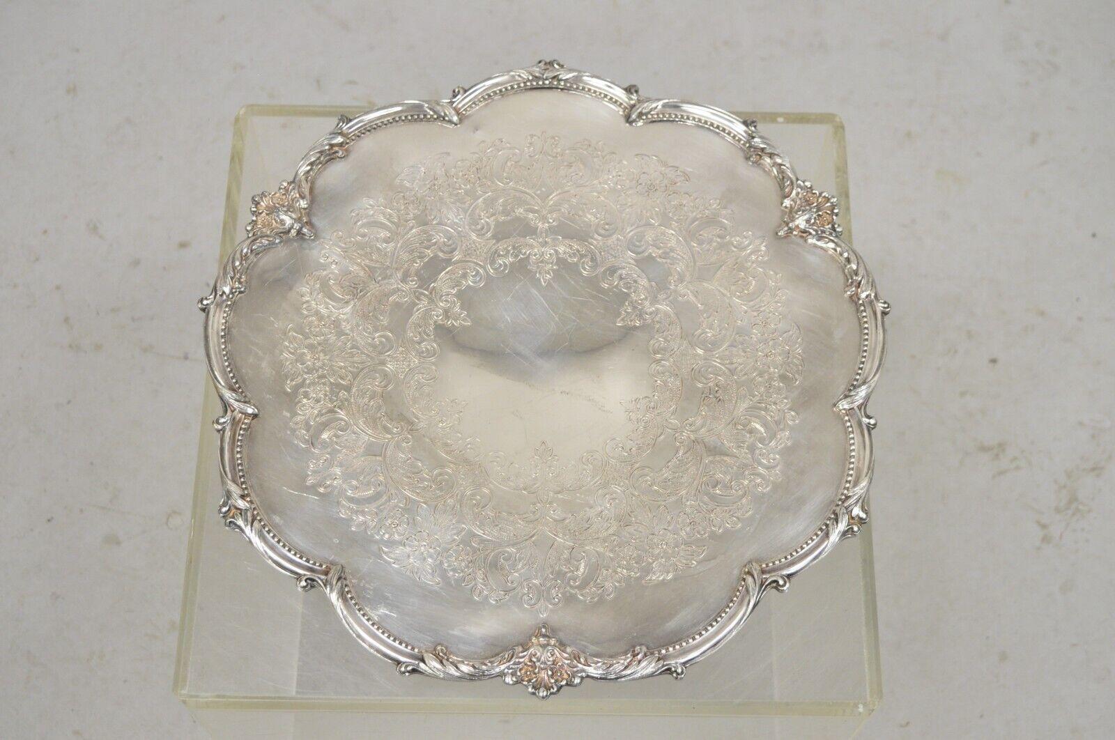 Vtg English Sheffield Victorian Silver Plated Round Footed Serving Platter Tray For Sale 7