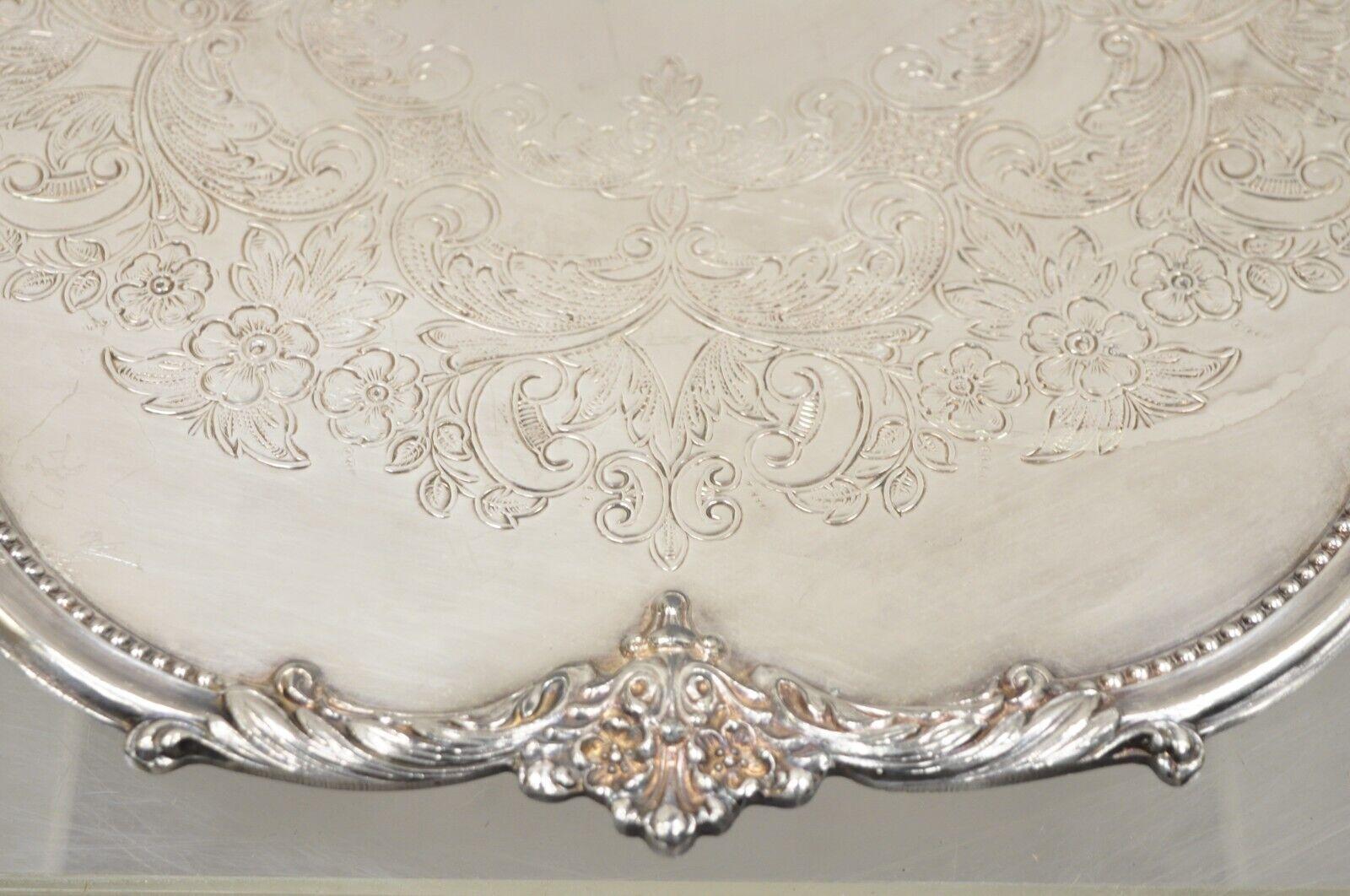 Vtg English Sheffield Victorian Silver Plated Round Footed Serving Platter Tray For Sale 8