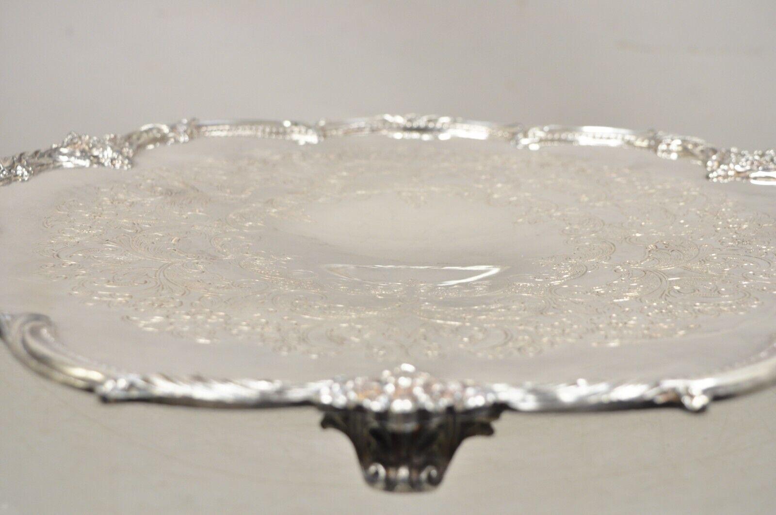 Vtg English Sheffield Victorian Silver Plated Round Footed Serving Platter Tray For Sale 2