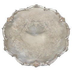 Retro Vtg English Sheffield Victorian Silver Plated Round Footed Serving Platter Tray
