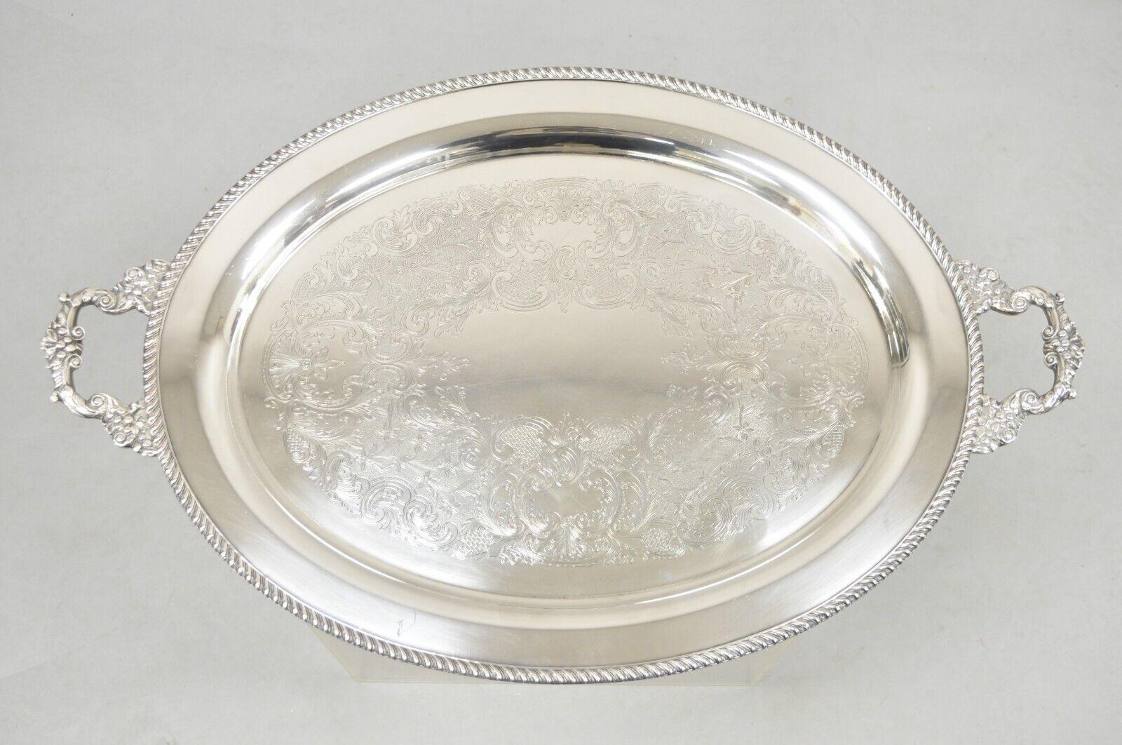 Vtg English Victorian Large Oval Silver Plated Serving Platter Tray by Victoria For Sale 6