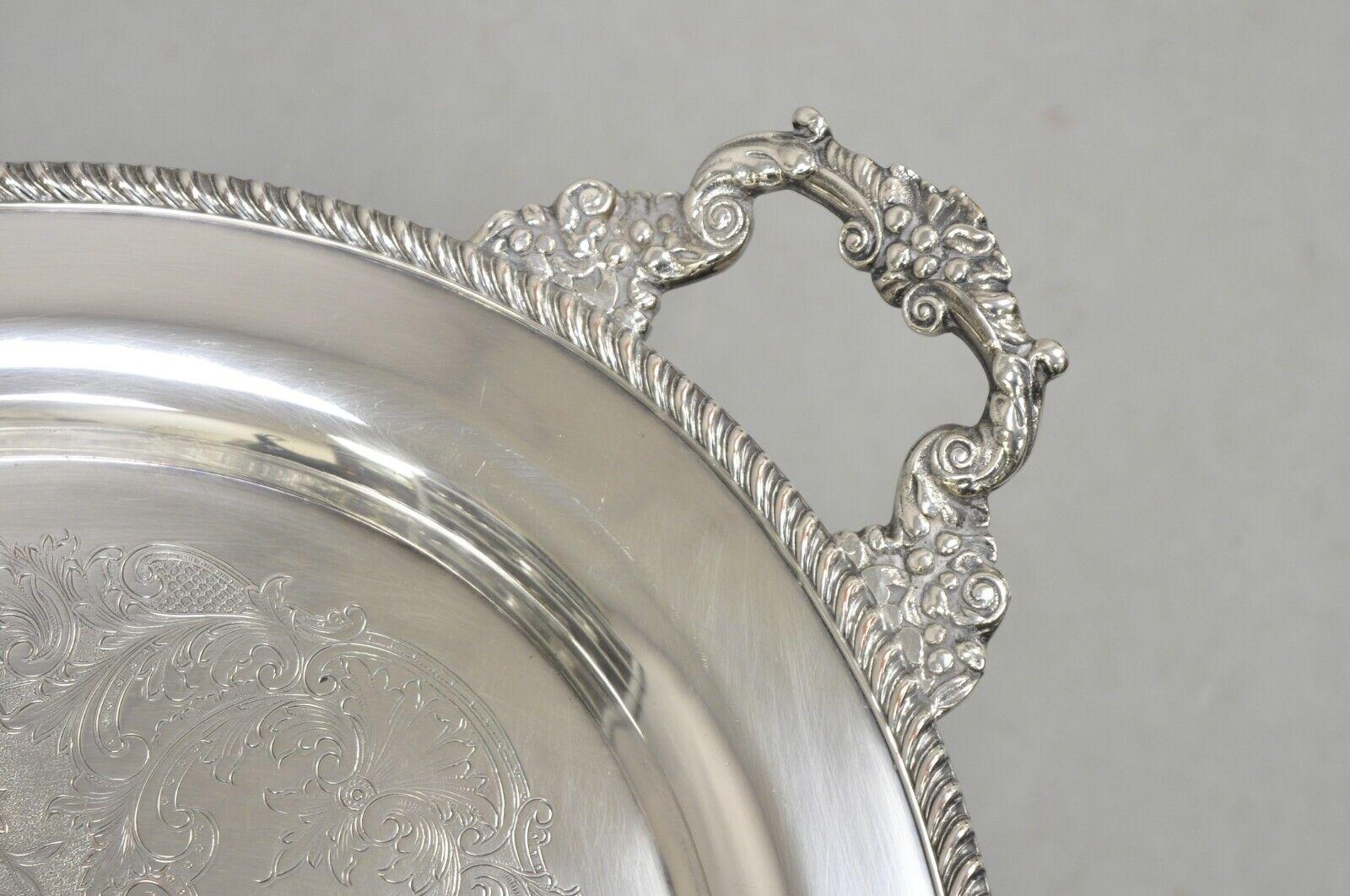 Vtg English Victorian Large Oval Silver Plated Serving Platter Tray by Victoria In Good Condition For Sale In Philadelphia, PA
