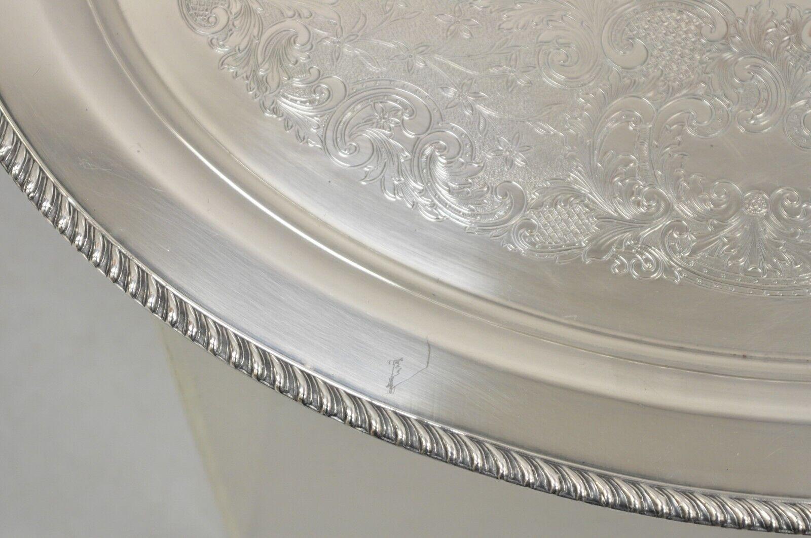 20th Century Vtg English Victorian Large Oval Silver Plated Serving Platter Tray by Victoria For Sale