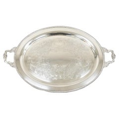Vtg Inglese Vittoriano Grande Vassoio ovale placcato in argento per servire Vassoio di Victoria