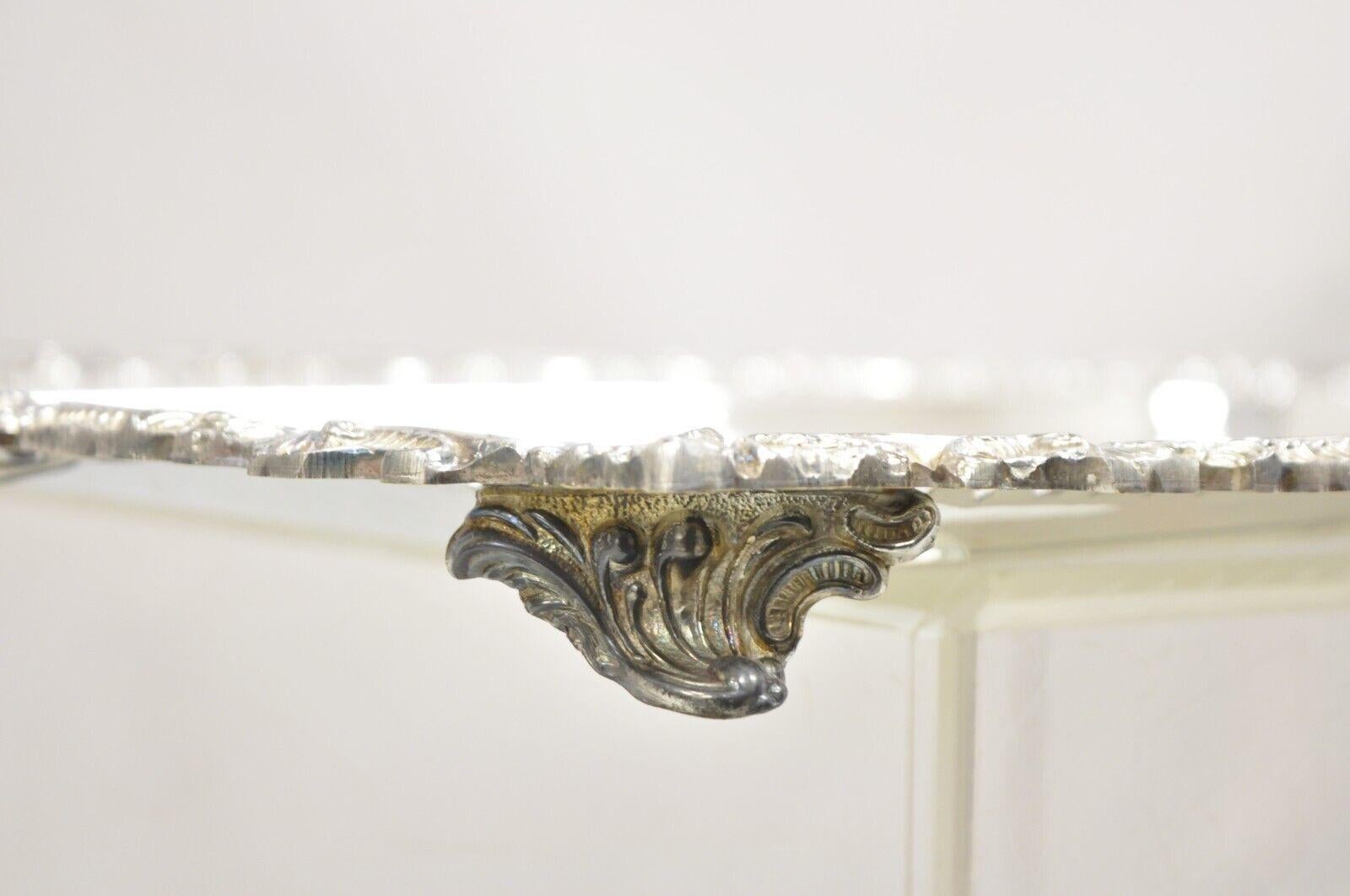 Vtg English Victorian Large Silver Plated Pierced Gallery Serving Platter Tray 7