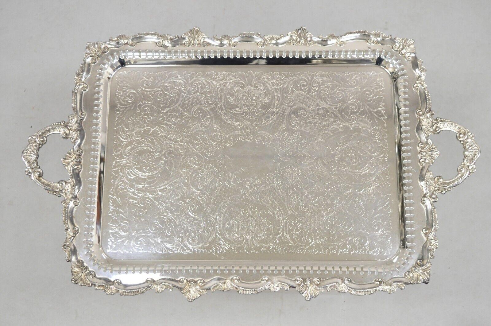 Vtg English Victorian Large Silver Plated Pierced Gallery Serving Platter Tray For Sale 8