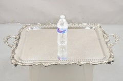 Vtg English Victorian Large Silver Plated Pierced Gallery Serving Platter Tray