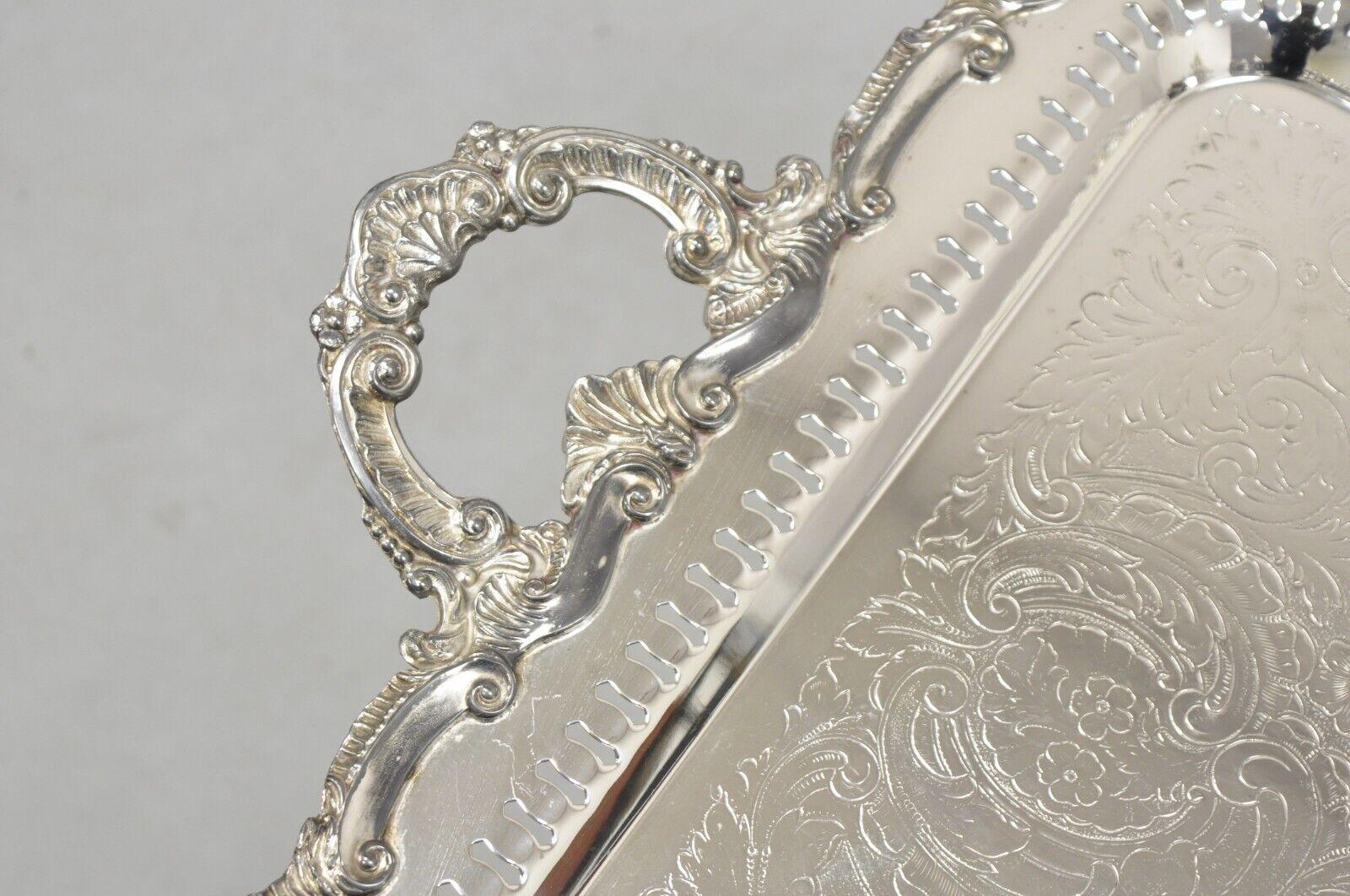 Vtg English Victorian Large Silver Plated Pierced Gallery Servierplatte Tablett (Viktorianisch) im Angebot