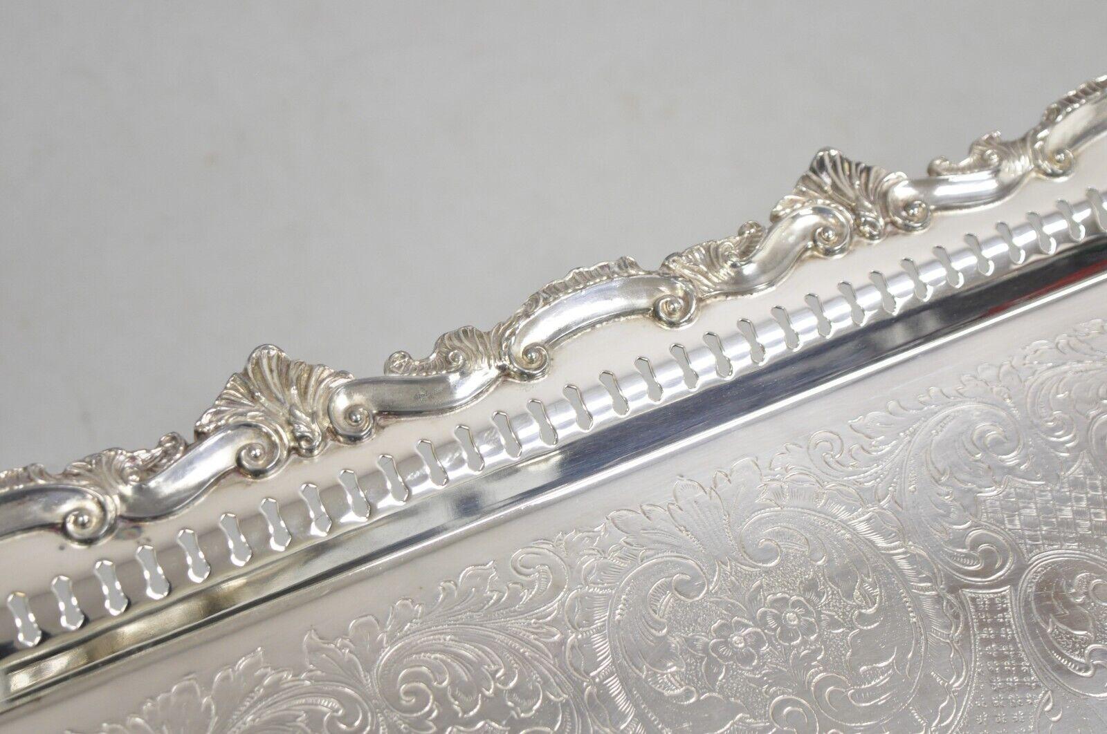 Vtg English Victorian Large Silver Plated Pierced Gallery Serving Platter Tray For Sale 1