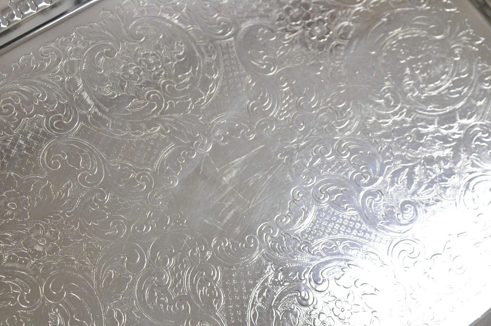 Vtg English Victorian Large Silver Plated Pierced Gallery Serving Platter Tray For Sale 3