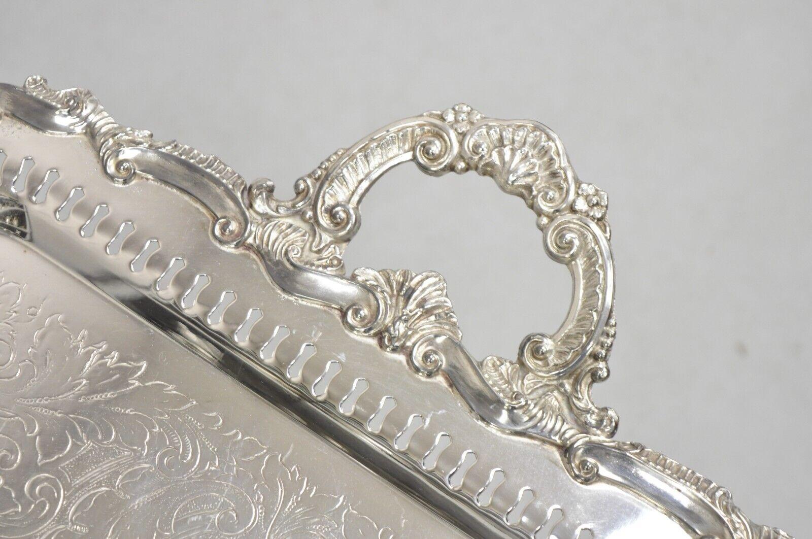 Vtg English Victorian Large Silver Plated Pierced Gallery Serving Platter Tray For Sale 4