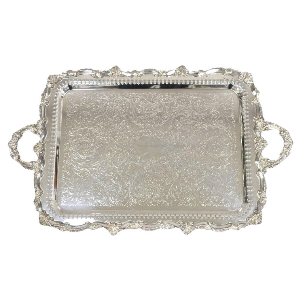 Vtg English Victorian Large Silver Plated Pierced Gallery Serving Platter Tray For Sale